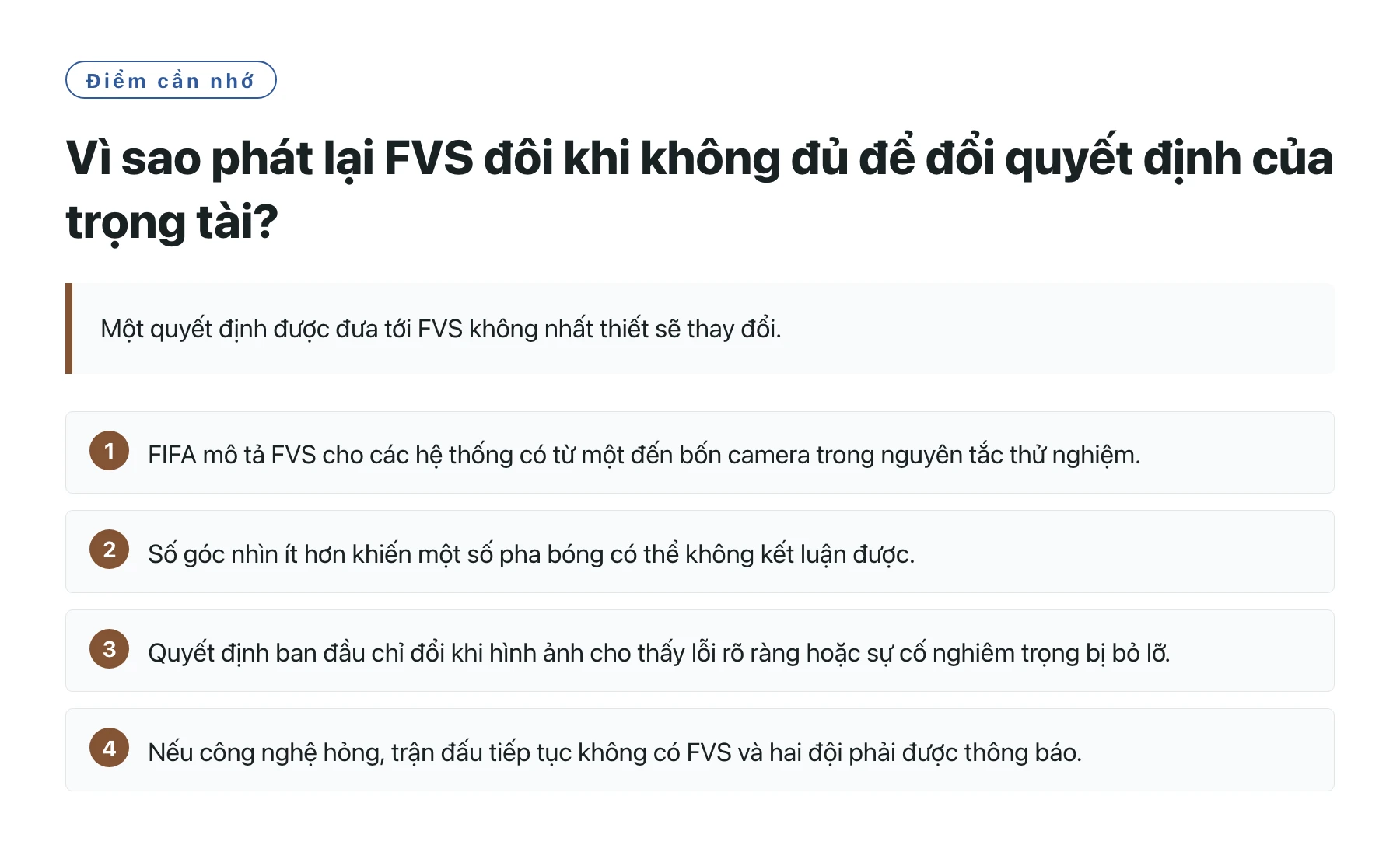 Vì sao phát lại FVS đôi khi không đủ để đổi quyết định của trọng tài?——全文要点速览