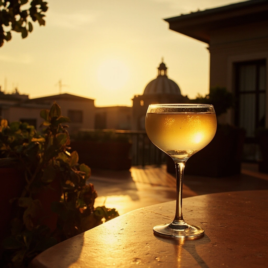 A rooftop at dusk evocative of La Grande Bellezza, Rome 2013